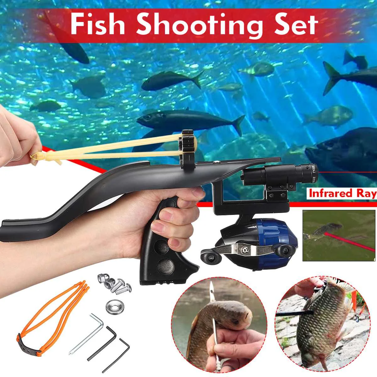 

Fish Shooting Slingshot Fishing Catapult Bowfishing Deep Sea Hunting Fighter Set Aluminum Black 32x13x7cm Outdoor Tools