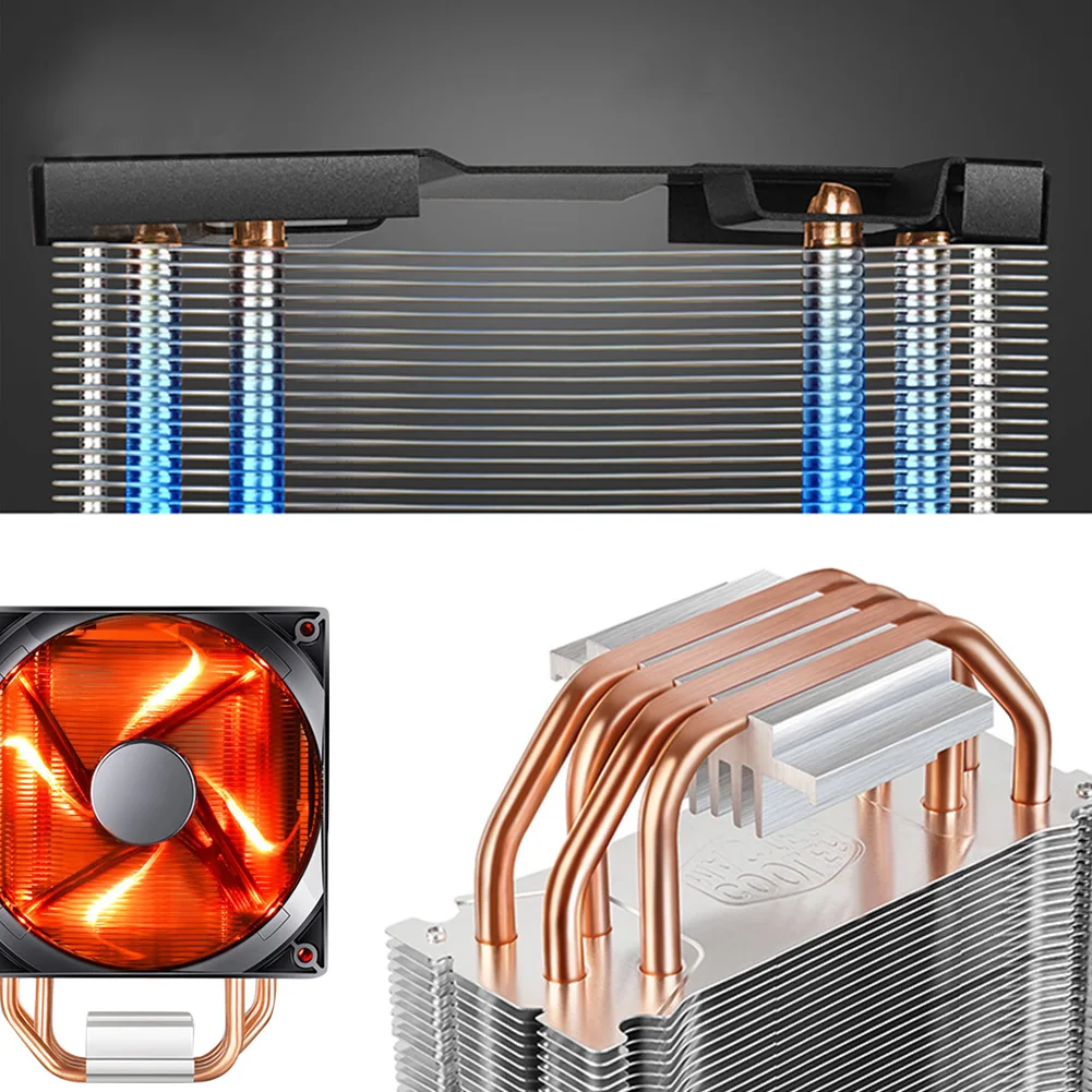 

4 Heatpipe Smooth CPU Cooler Easy Installation Ultra Quiet 4Pin Hydraulic Bearing LED Light Fan Bracket Desktop Computer #0116