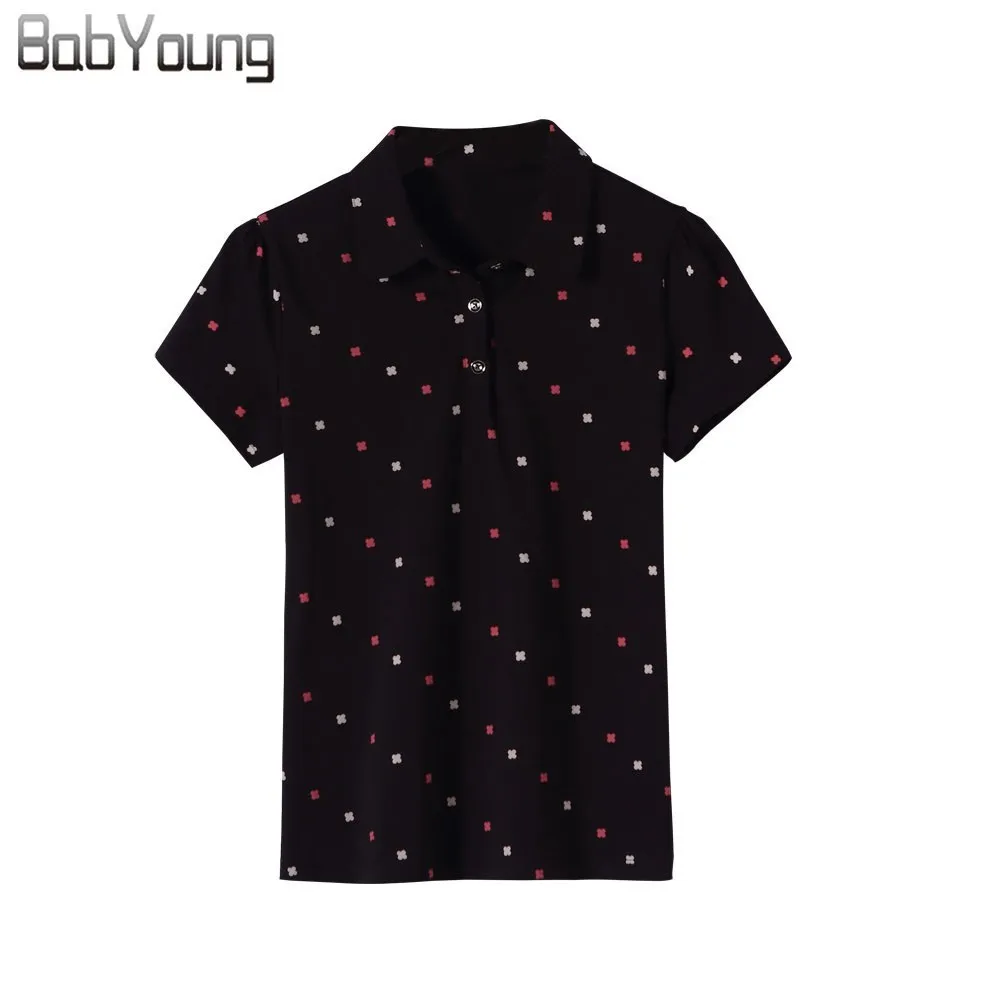 

BabYoung Summer Casual Polo Women Tops Block Print Cotton Shirts Polo Femme Polos Mujer Turn Down Collar Long Sleeve Shirt 4XL