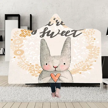 

Cute rabbit 3D Hooded Blanket Sherpa Fleece Wearable plush Throw Blanket on Bed Sofa Thick warm blankets