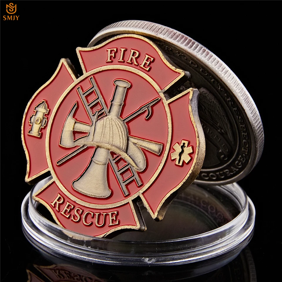 

American Fire Rescue Obligatory Honor Supreme USA Flag Polygonal Metallic Color Memorial Challenge Coin Collectible
