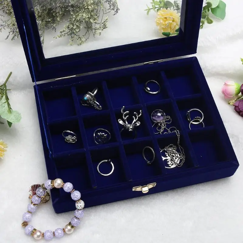 

15 Grids Velvet Jewelry Box Rings Earrings Necklaces Makeup Holder Case Organizer Women Jewelery Storage Jewelry Gift