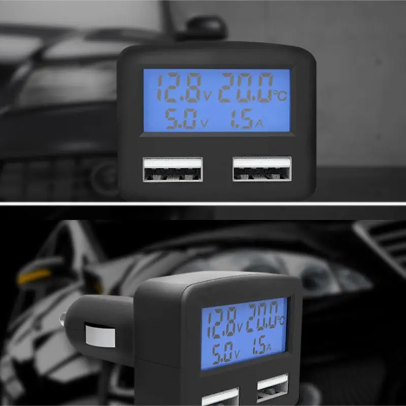 Автомобильное зарядное устройство с двойным USB ЖК дисплеем Цифровое для быстрой