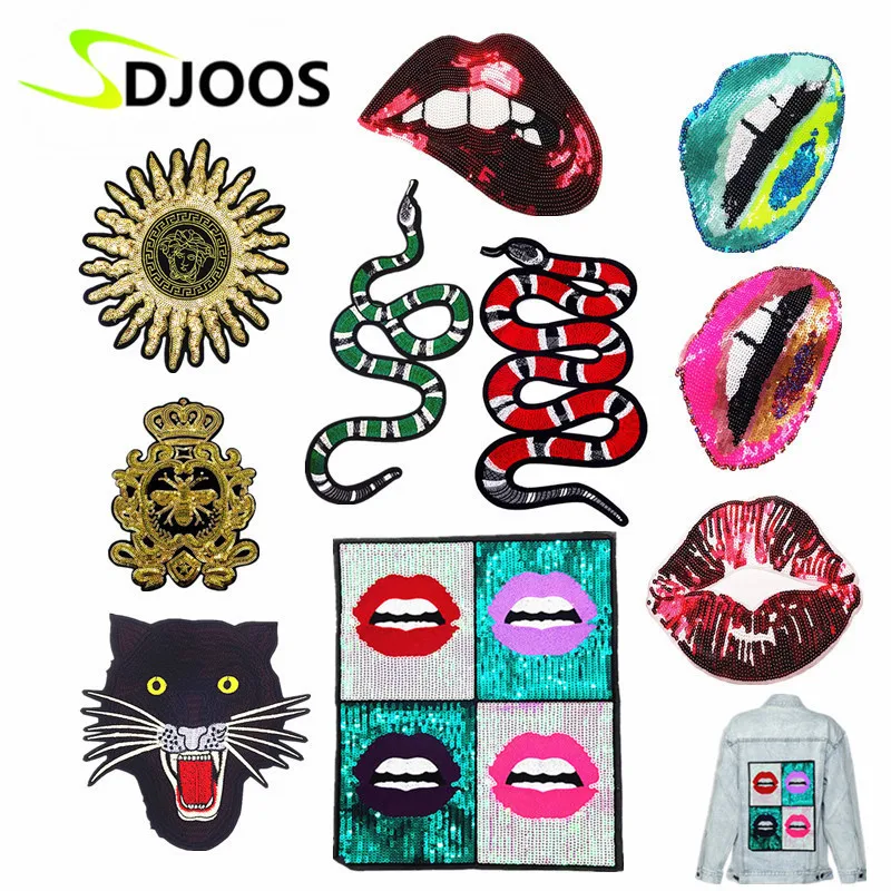 

Woman Big Lips Fashion Patches For Clothes Embroidery Material Fabric Sequined Patches For Clothing Sticker Accessories Handmad