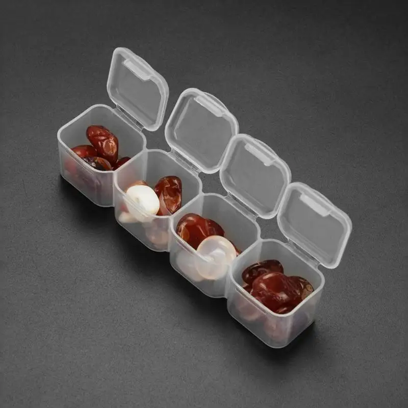 

4 Grids Transparent Plastic Box Pill Beads Jewelry Cases Pill Box Container Health Care Makeup Tool