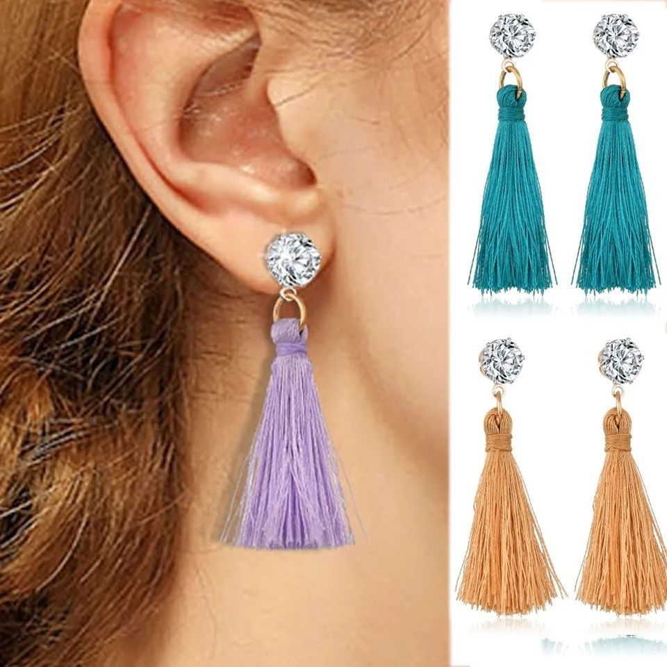 

YANGQI Bohemian Long Statement Tassel Drop Earrings Rhinestone Beads Tassel Earrings For Women Wedding Jewelry Dangle Earrings
