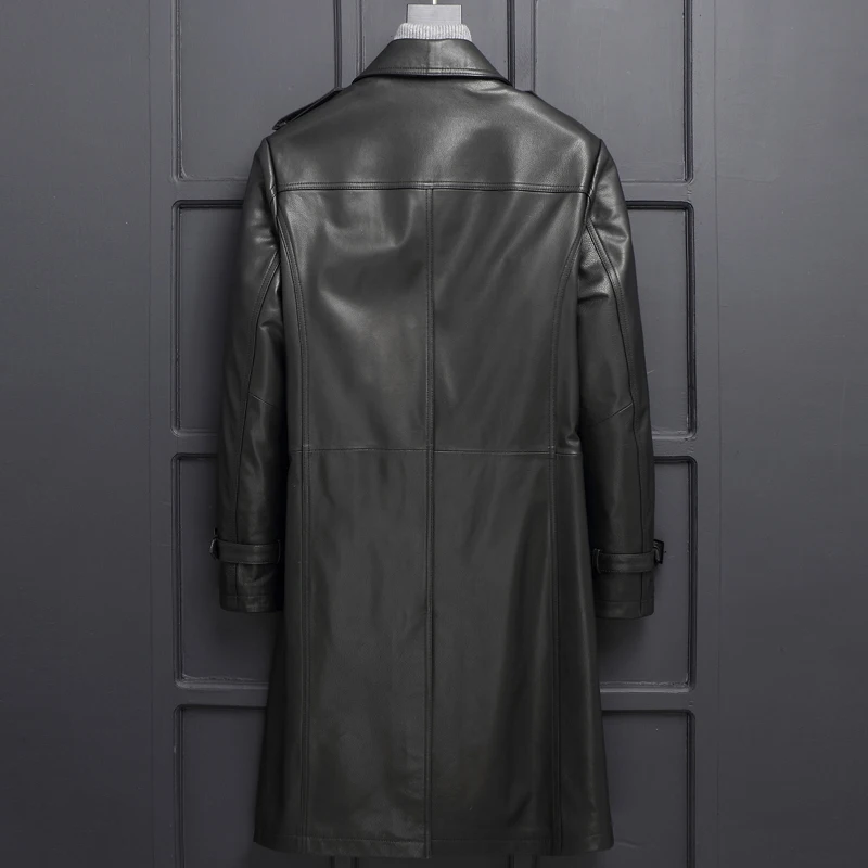 Excellent VHO fashion casual natural real cow leather coats for men x-long double breasted leather dust coat genuine leather jacket 3