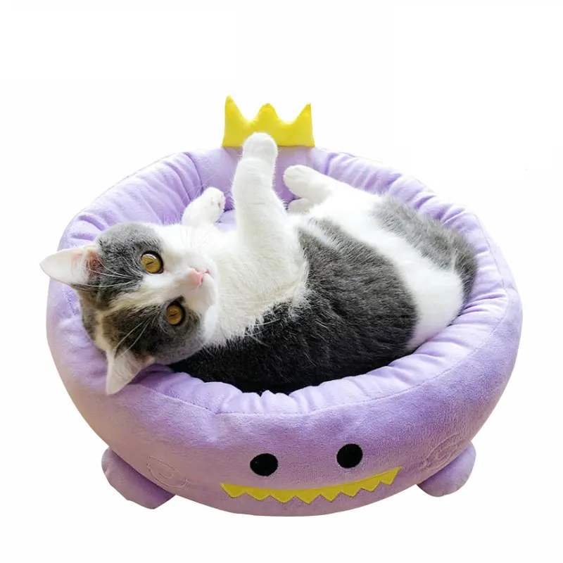 Кошка кровать круглый маленький монстр собака дом Питомник флисовый котенок