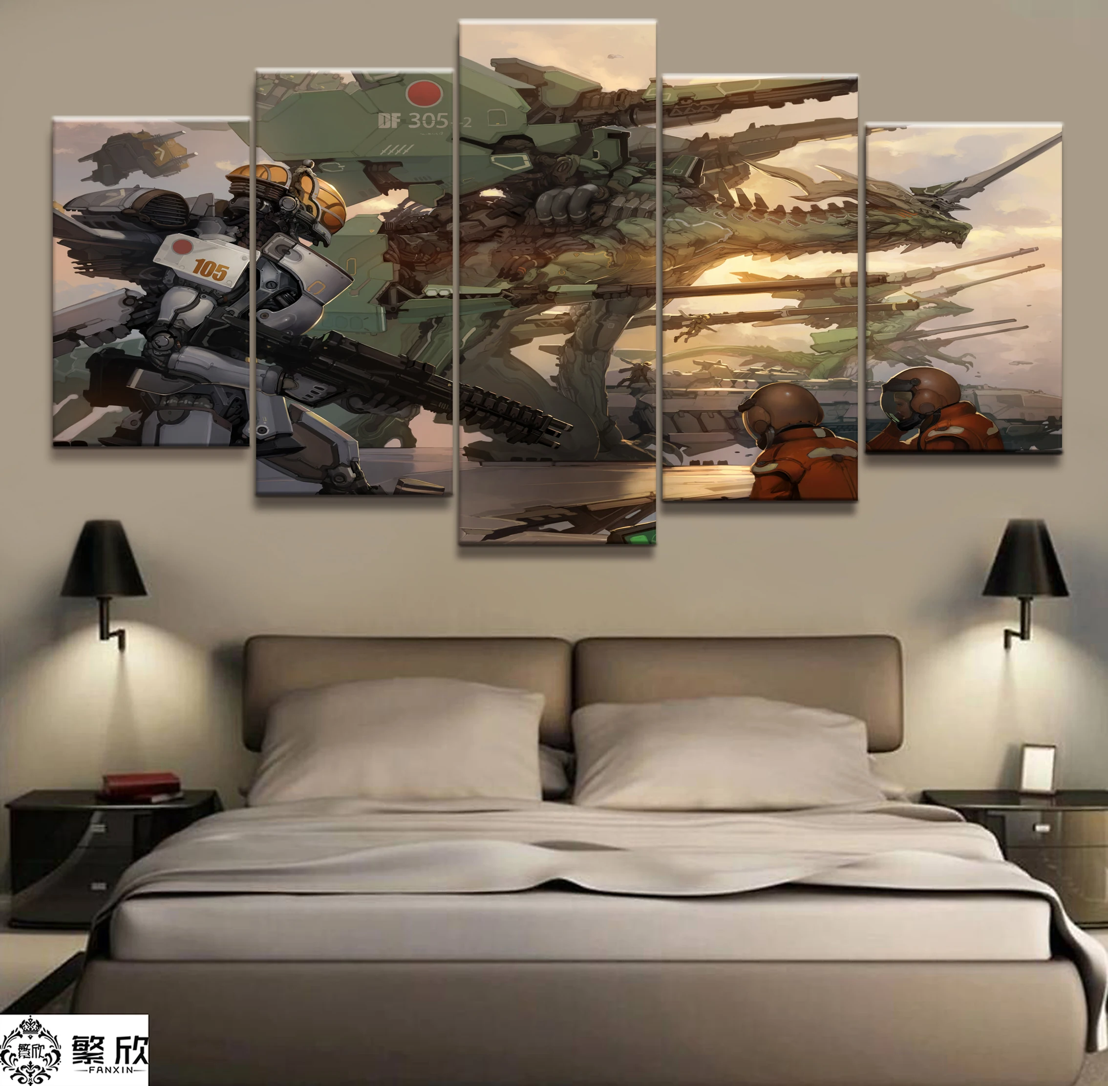 

Wall Art Painting Pictures Canvas Printed Anime Modular Poster 5 Panel Gundam Home Decor For Living Room Modern Cuadros Artwork