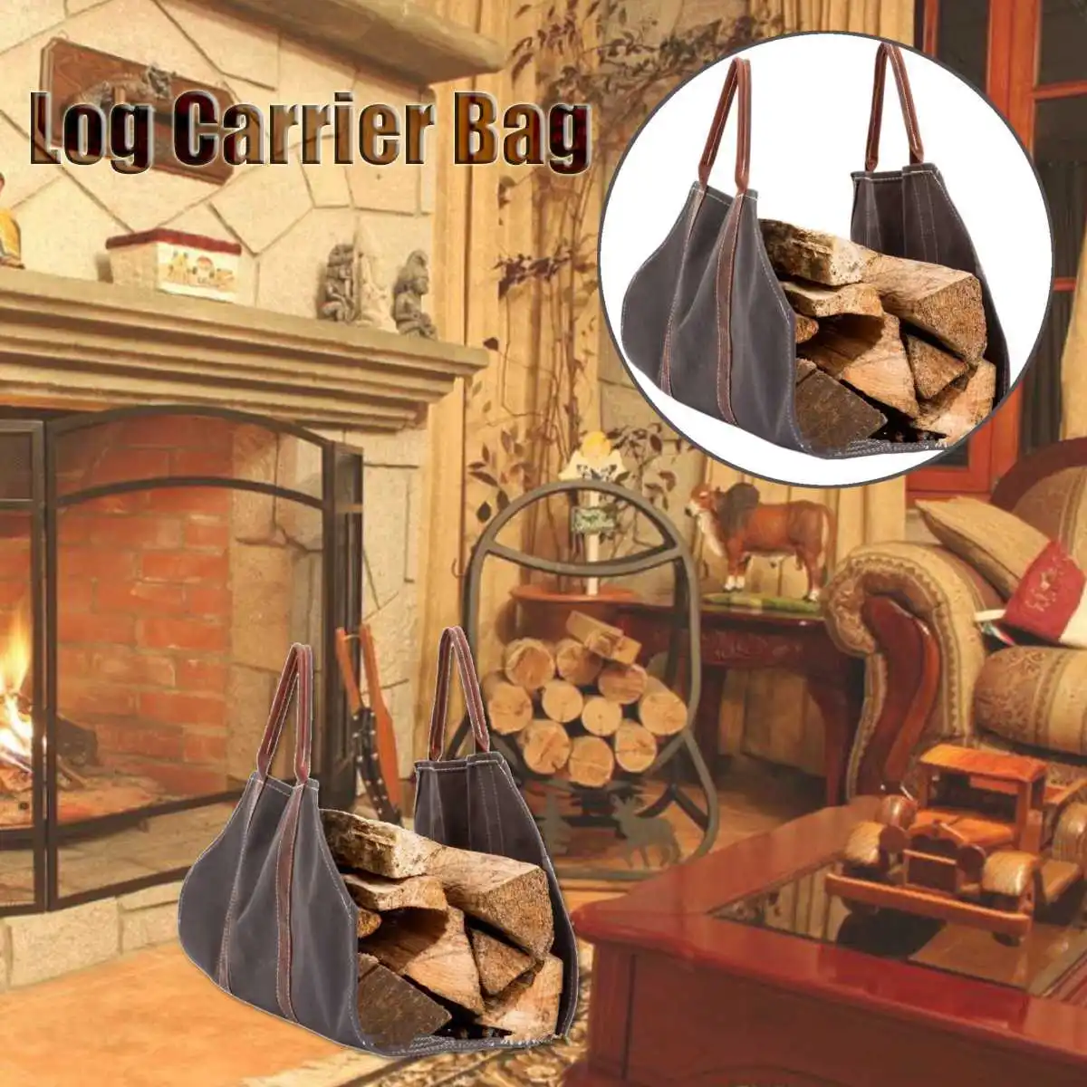 Firewood Bag Outdoor Tote Camping Carry Bag Canvas Firewood Carrier Log
