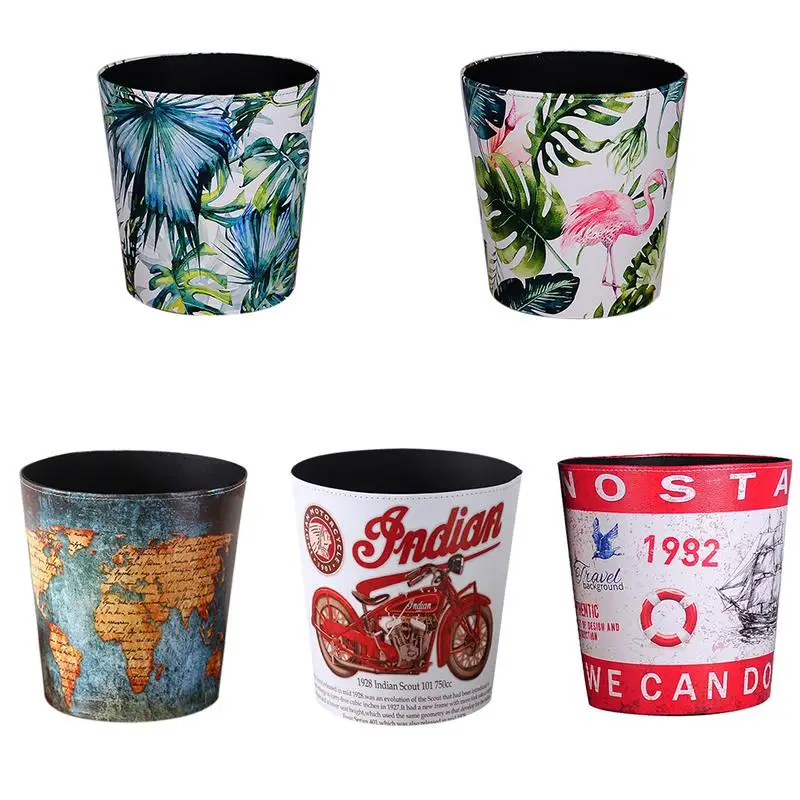 

Household Living Room Trash Can Without Cover Leather Vintage Waste Basket Wastebaskets Office Bins Home Accessories