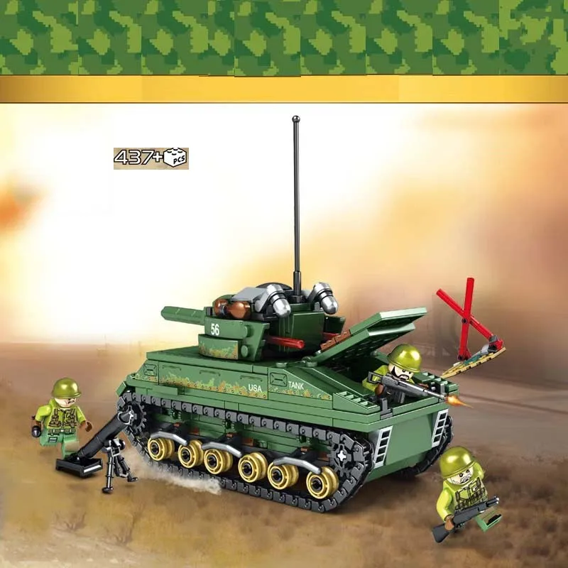  437pcs Military series SWAT US Army M4 tank army soldier Action Figures Building Blocks Toy for Chi