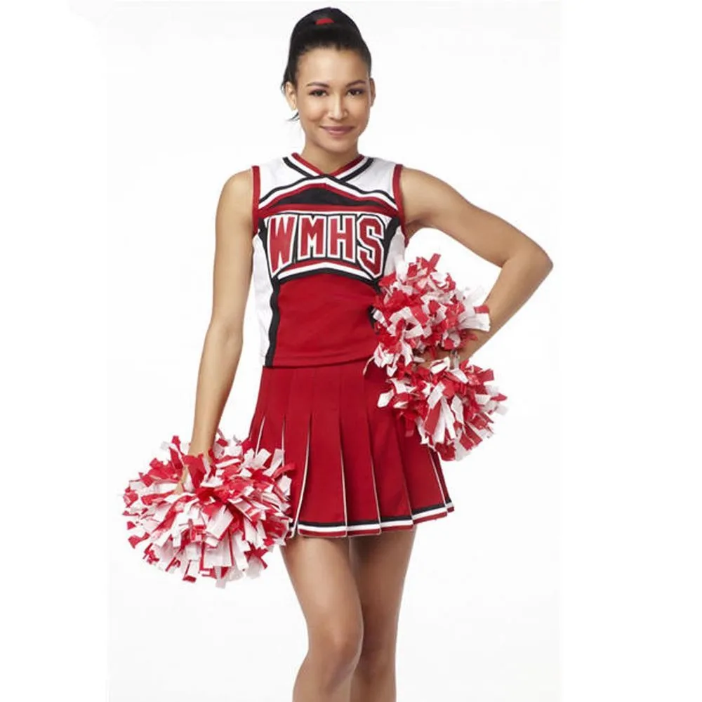 

XS-2XL hot school high school girls dance costume cheerleader costume for adult women sleeveless Cheerleading dress with pompoms
