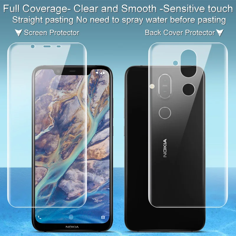 

2PCS Full coverage for Nokia X7 Nokia 7.1 Plus Nokia 8.1 Screen protector and Back cover protector Imak Hydrogel Phone Film