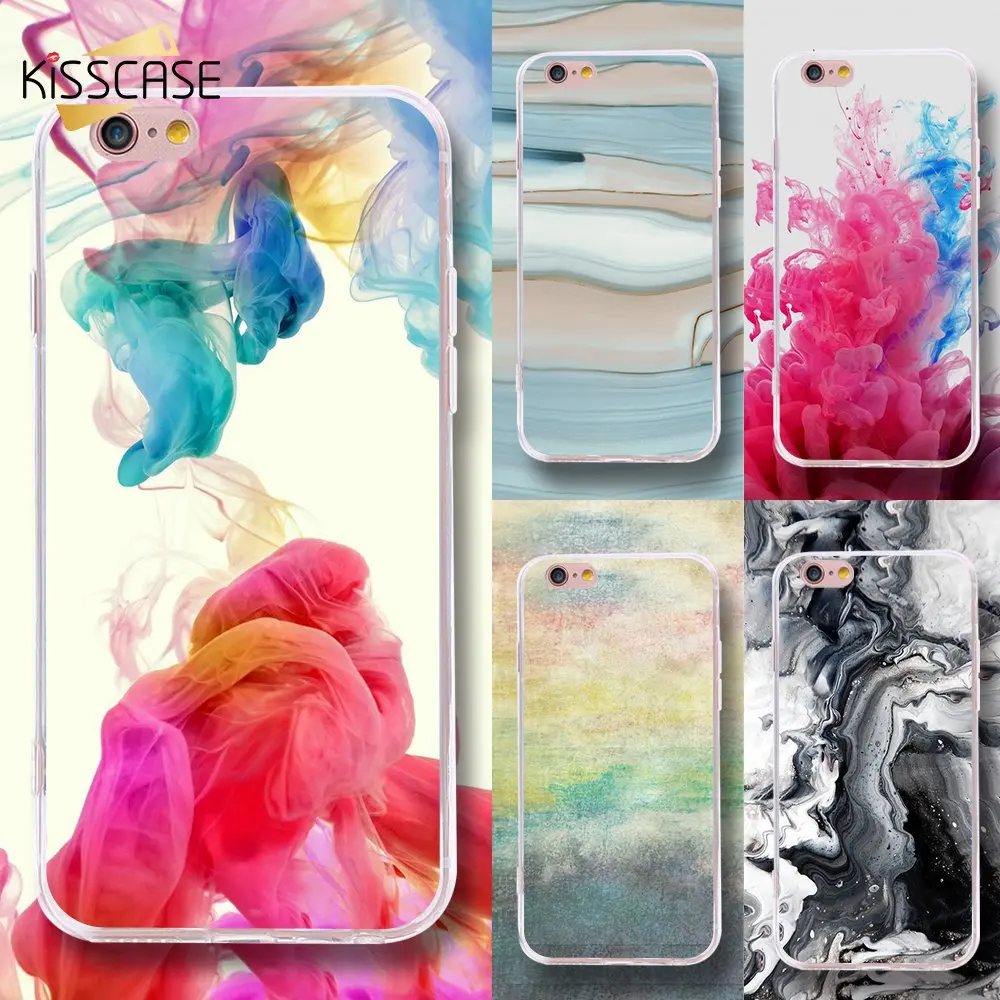 Мягкий ТПУ чехол KISSCASE для iPhone X 8 7 6 6S Plus цветной с рисунком брызг чернил 4 4S 5 5C 5S SE