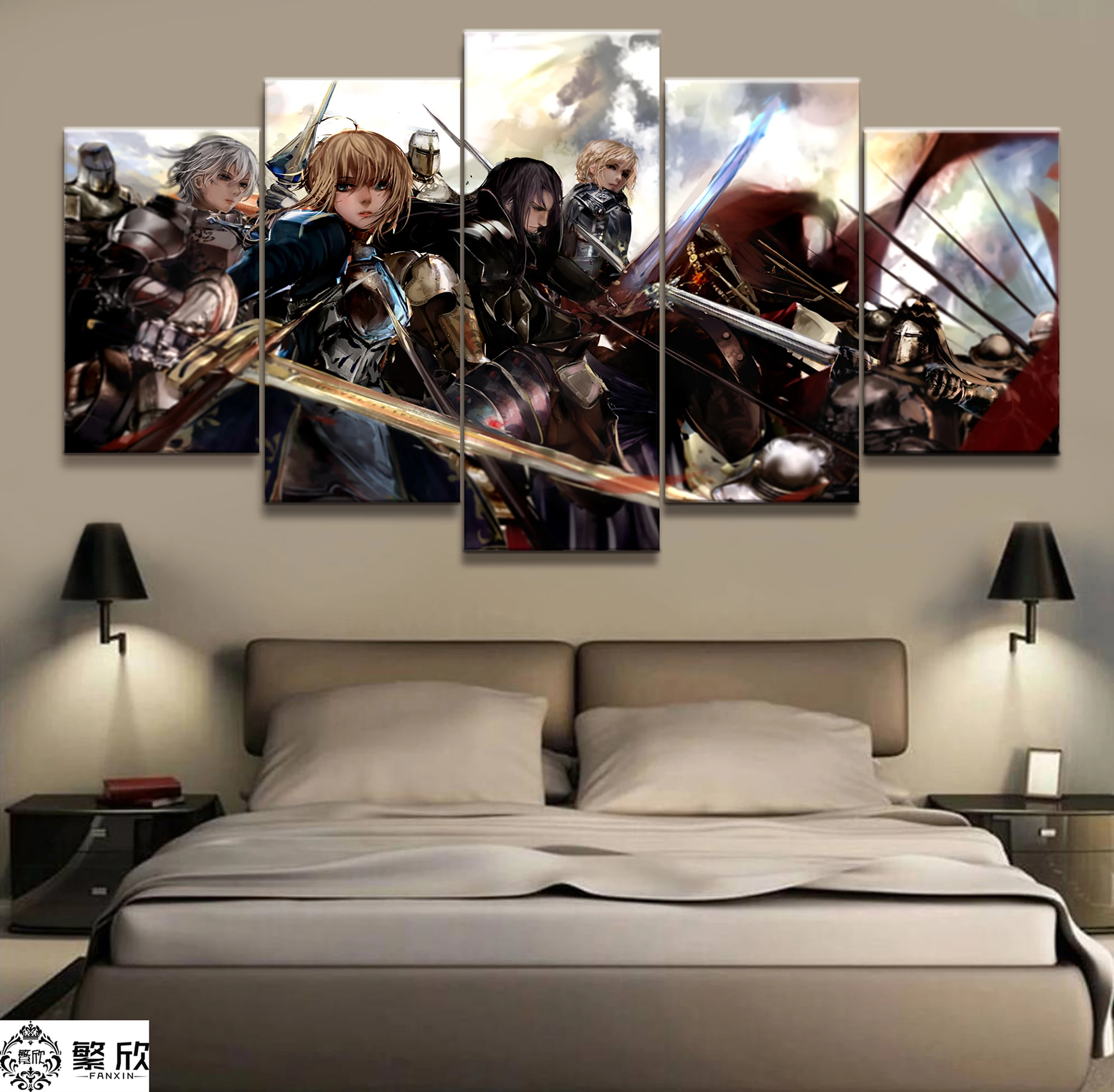 

Home Decor Modular Canvas Picture 5 Piece Fate Stay Night Arthur Saber Animation Painting Poster Wall For Home Canvas Wholesale