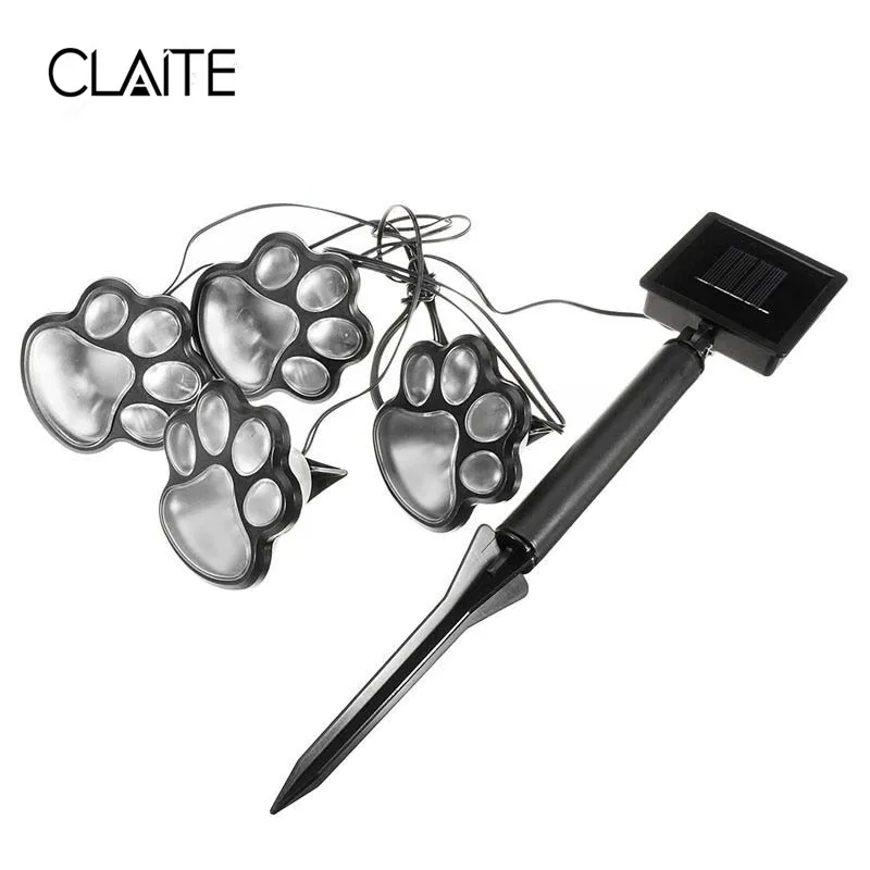 

CLAITE 1set/4pcs Solar Dog Animal Paw Solar Lawn Lamp Light LED Path Lamp Lighting String DIY For Outdoor Garden Decortion