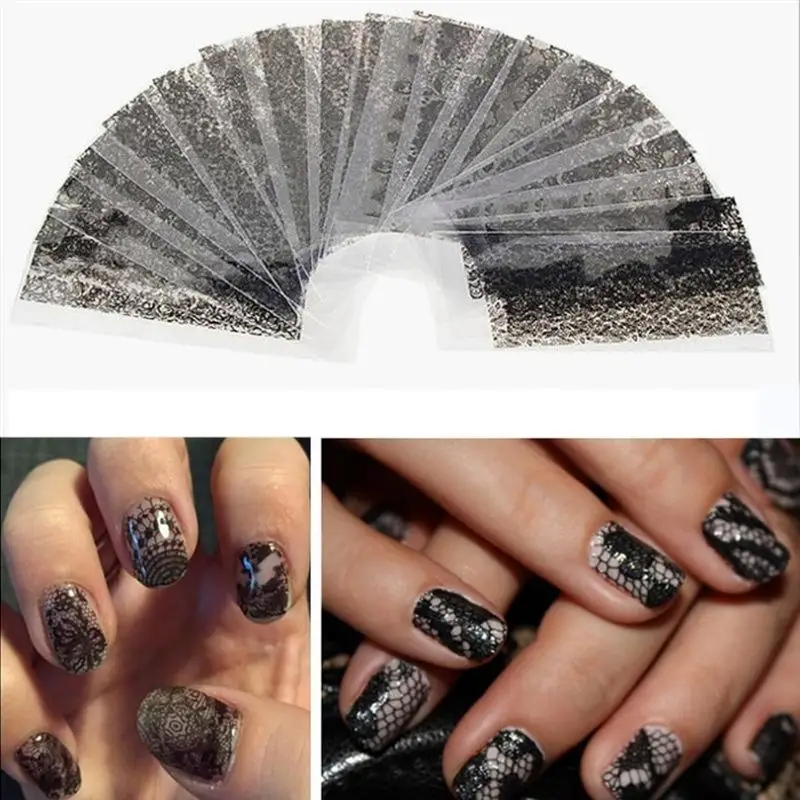 

20pcs Black Lace Hallow Out Nail Art Transfer Foils Manicure Wraps Stickers