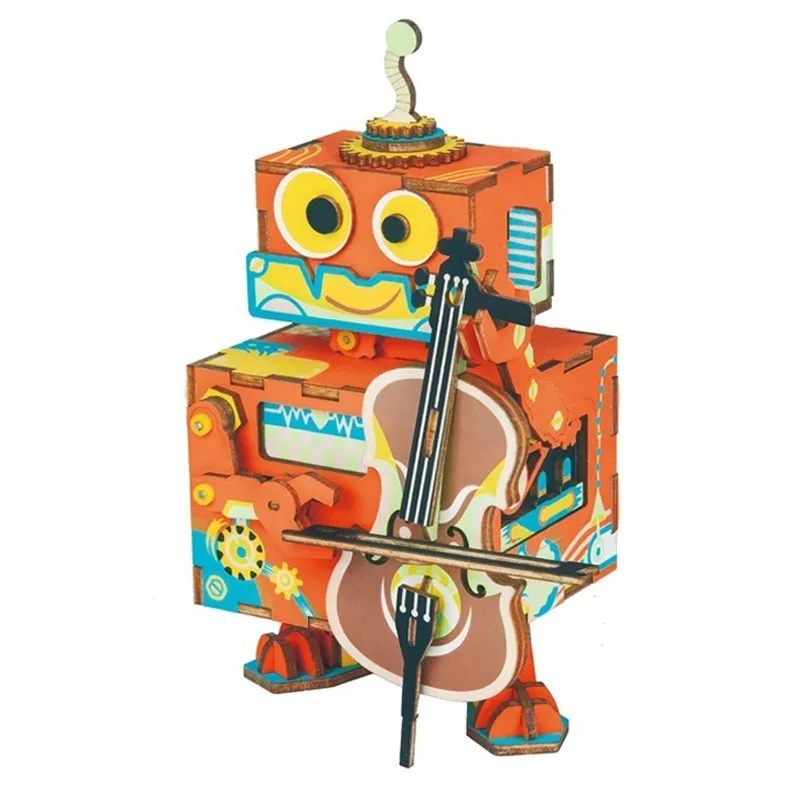 

Robotime DIY 3D Little Robot Performer AMD53 Wooden Puzzle Game Assembly Moveable Music Box Toy Gift for Children Kids Adult