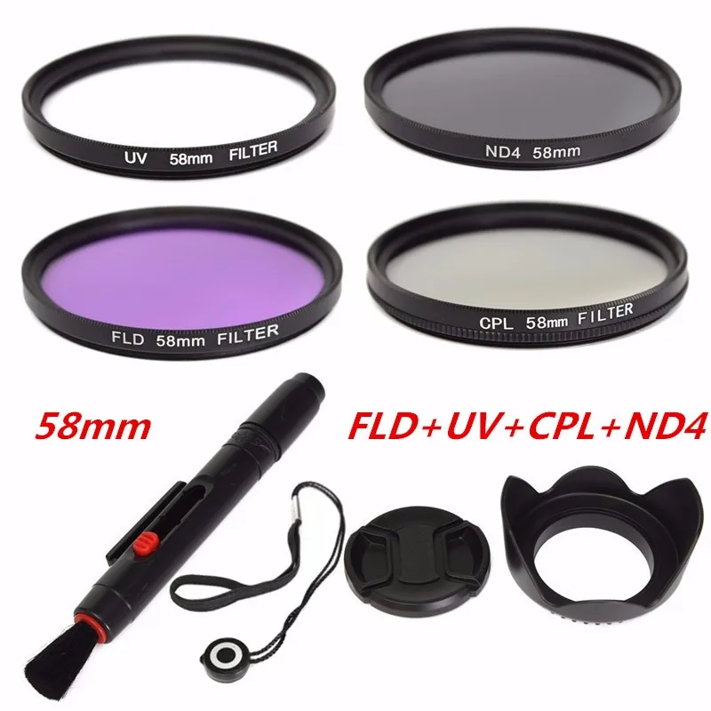 

FOTGA Camera Set UV FLD CPL ND4 58mm Circular Polarizer Protector Polarizing Filter Kit + Lens Hood Cap For Canon For Sony