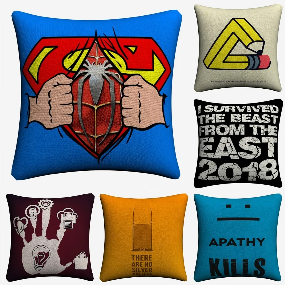 Cartoon Motivational Design Decorative Linen Cushion Covers For Sofa 45x45cm Throw Pillow Case Home Decor Pillowcase Almofada | Дом и сад