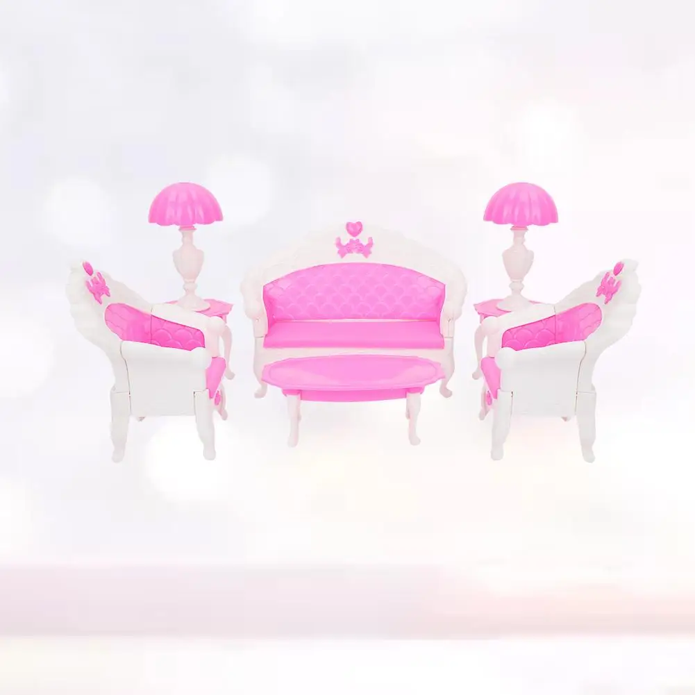  Miniature End Table/Sofa/Armchair/Desk Lamp Living Room Furniture Set Model for Doll House