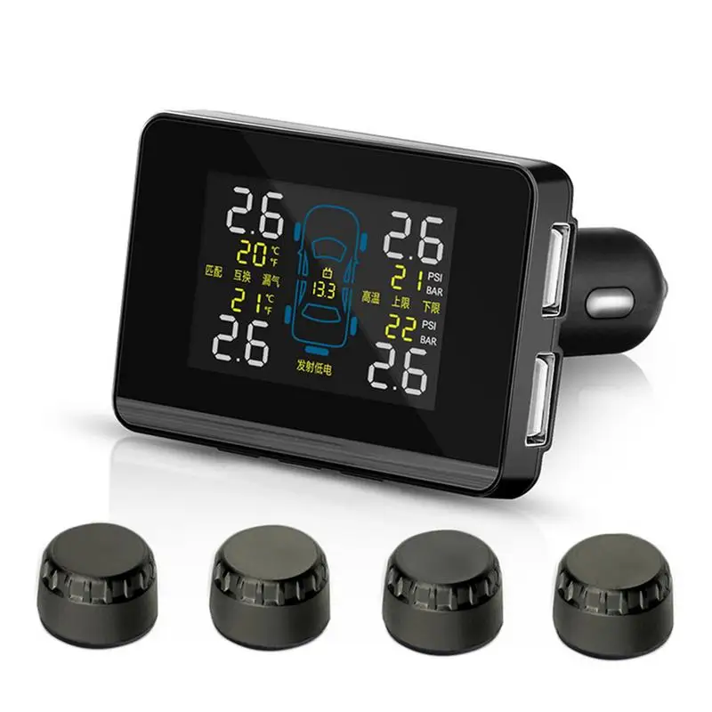 

Professional Car Wireless TPMS Tire Pressure Monitoring System With 4 Sensors LCD Display Monitor Cigarette Lighter