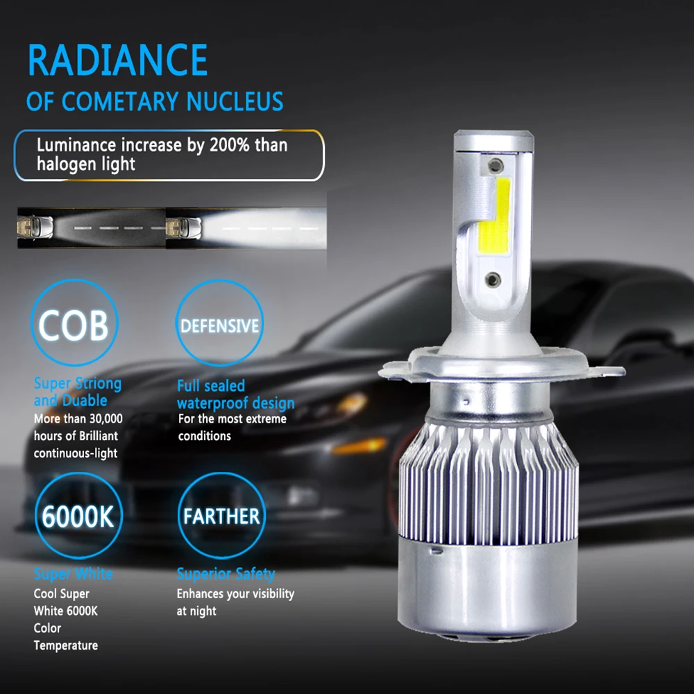 1X H7 9004 9005 H4 светодиодный Автомобильные фары 72 Вт 6000 лм ные лампы k Led 12 В