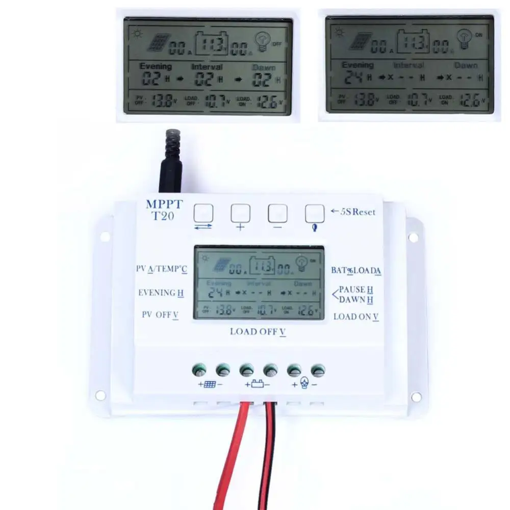Солнечный YOBA ЖК-дисплей 20A 12 В/24 В MPPT солнечная панель регулятор заряда батареи трехвременной интервал с датчиком температуры