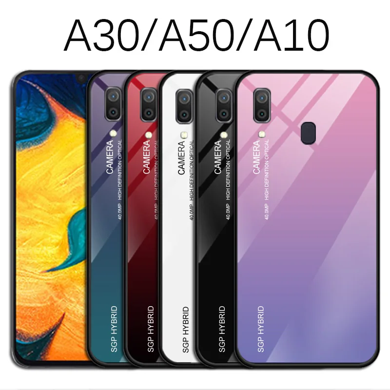 

Gradient Colorful Case Back Tempered Glass Cover For Samsung A30 A50 Shell For Samsung S10 plus S10e Silicone Bumper Phone Case