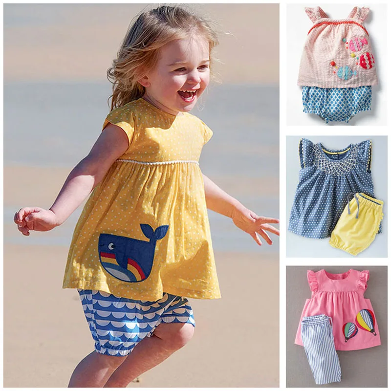 

New 2019 Brand Quality 100% Cotton Summer Baby Girl Clothes Set Children Suits Baby Girls Short Sleeve T-shirt Clothing Set Kids