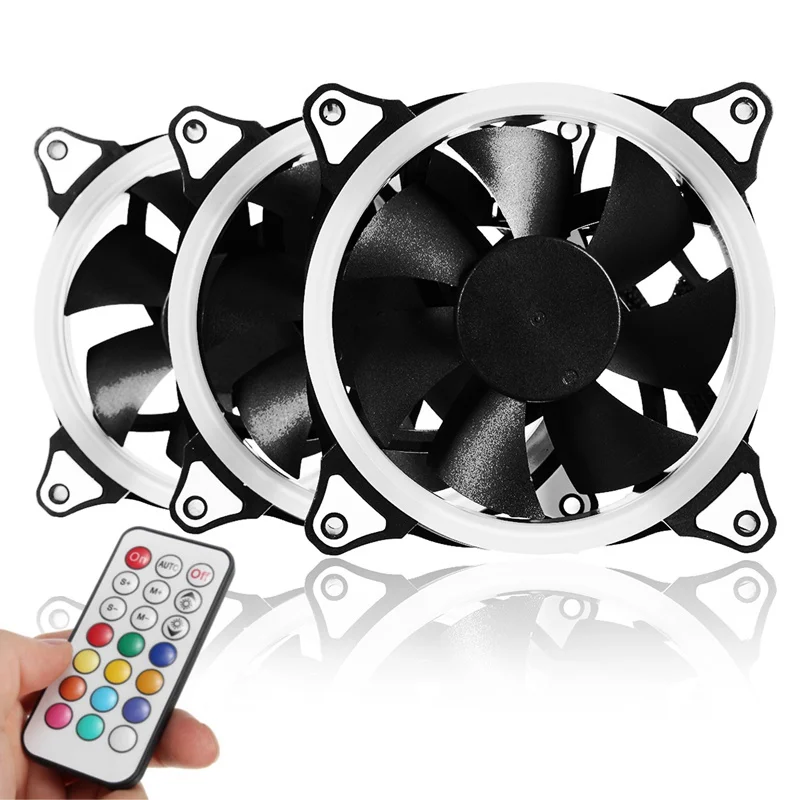 

3pcs 12V 120mm Computer Case PC Cooling Fan RGB Adjustable LED Quiet + IR Remote New Silent fan Cooling Cooler Fan For CPU