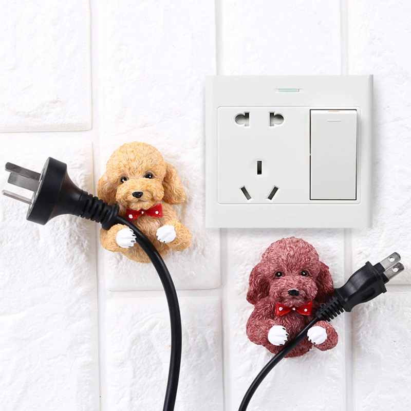 

Wall Cartoon Dog Teddy HOOK Adorable Dog Resin Socket Hook Power Plug Storage Hook Hanger Viscose Bracket Nail Free Hooks