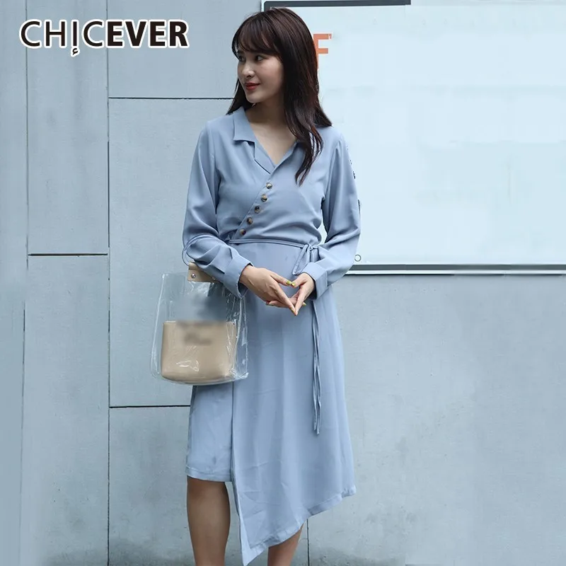 CHICEVER 2019 весенне осенние женские платья для женщин с длинным рукавом высокой