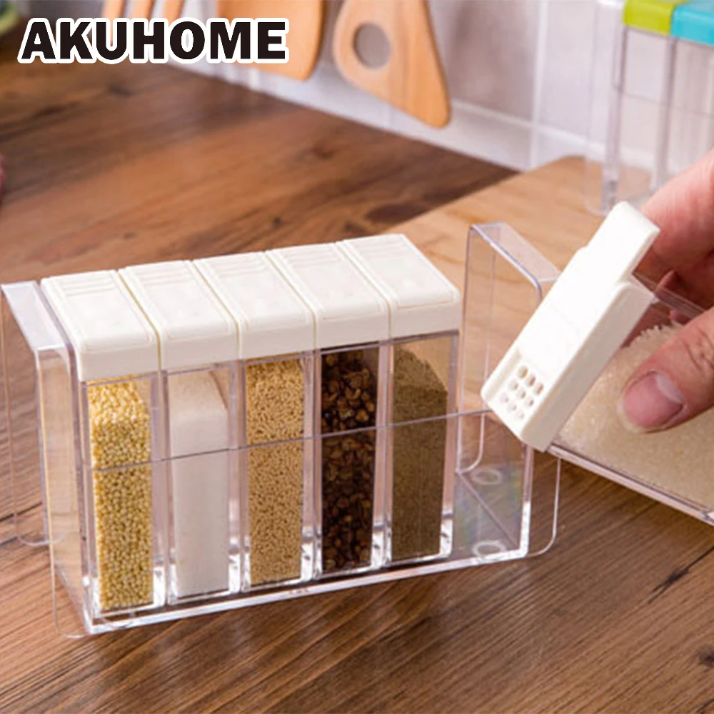 

Kitchenware Transparent Plastic Seasoning Box Seasoning Bottle Six-piece Set Salt Seasoning Jar Seasoning Jar AKUHOME