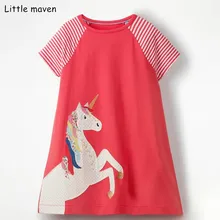 Little maven/Новинка г.; летняя одежда для маленьких девочек; Брендовое платье; Детские хлопковые платья в полоску с короткими рукавами и принтом животных
