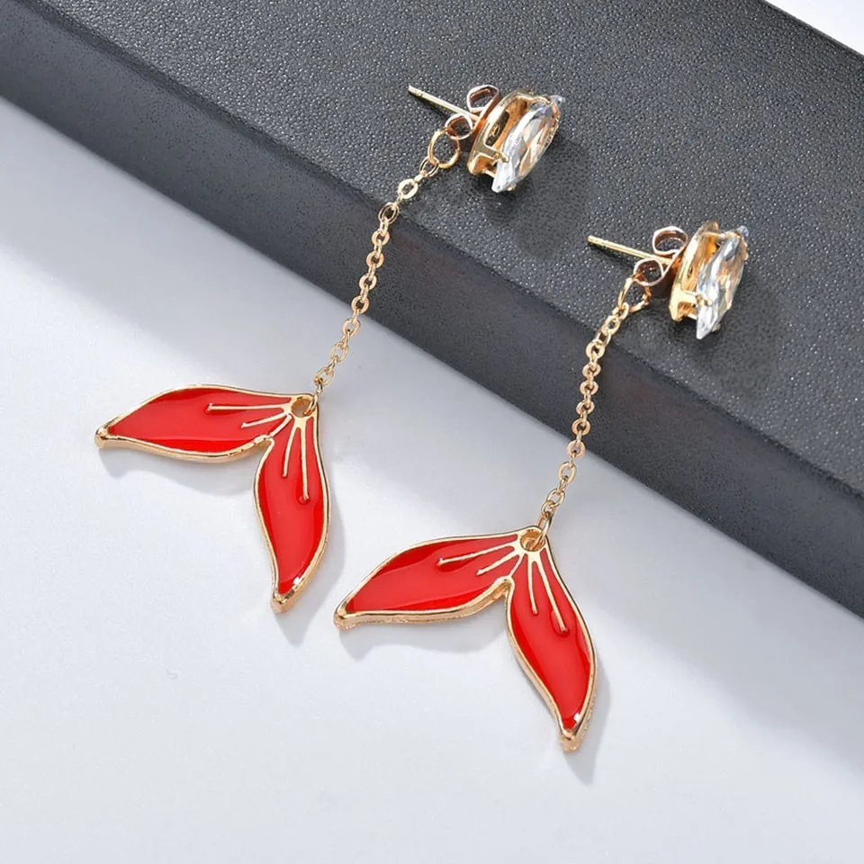 

Women Lucky Red Fish Tail Drop Earrings Animal Serious Fashion High Quality Long Earrings For Women Wedding Earrings Jewelry