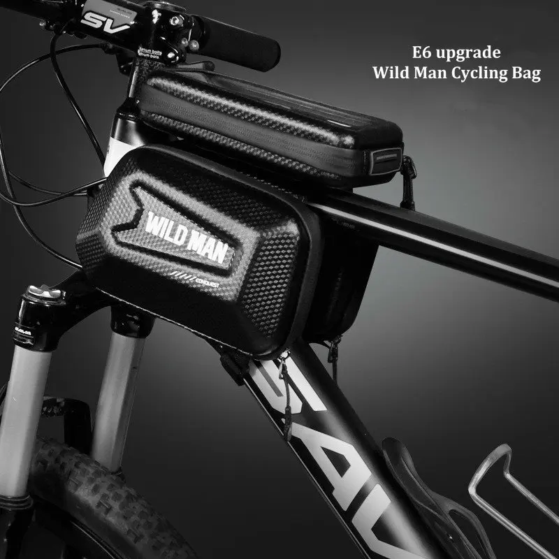 Flash Deal WILD MAN Bike Frame Bag TPU Touch Screen Bicycle Top Tube Bag Shell Shape Waterproof for Storage Phone/Tools/Flashlight/Gloves 4