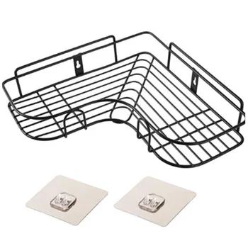

Bathroom Space Iron Single Tier Bath Holder Corner Storage Shelf Sturdy Seamless Adhesive Pasting No Punching