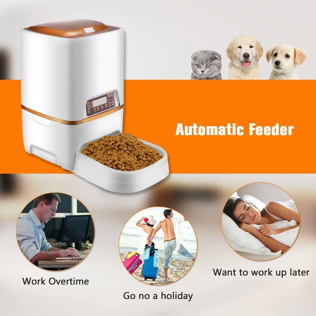 

6L 4 Meals Automatic Pet Feeder Food Dispenser for Cats Dogs with LCD Display Voice Recording Timer Programmable Portion Control