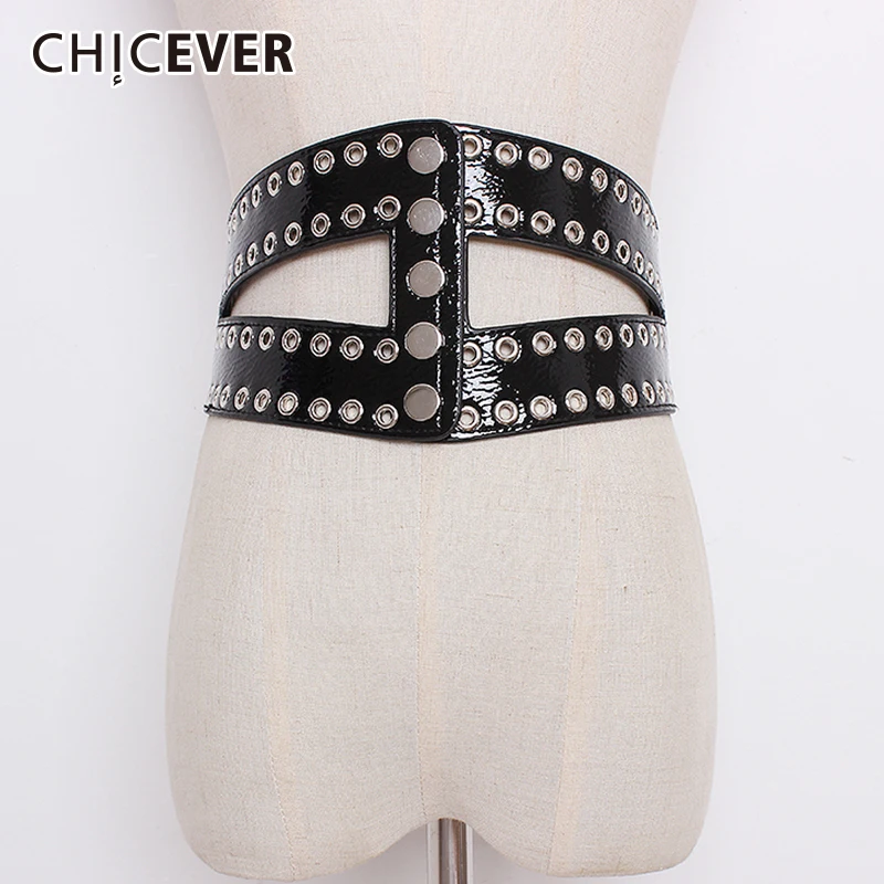 

CHICEVER Autumn Rivet Women's Belt Hollow Out Elastic High Waist Corset For Women Wide Belt Fashion Women Accessories Tide 2019