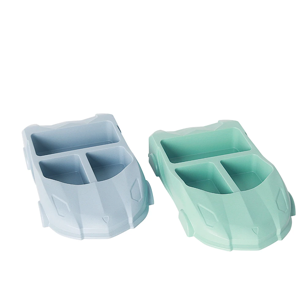 GZZT Baby Dish Tableware Set Car Shape Natural Bamboo Fiber Bowl with Cup Spoon Fork Health and Safety Lunch Box Blue Green