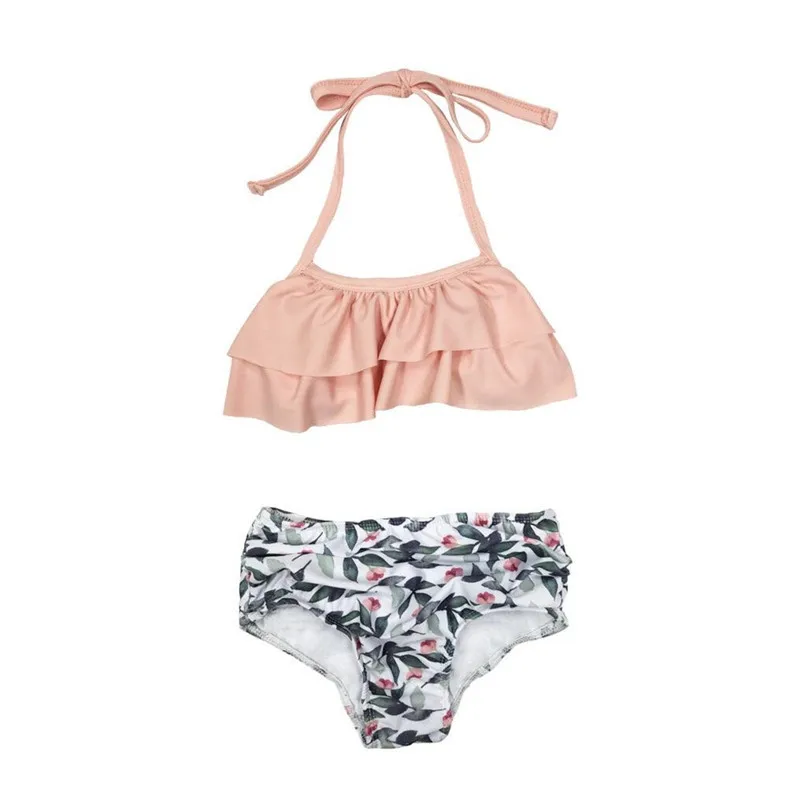 

Newborn Baby Girls Hanging Pink Bow Belt Top +Flower Print Briefs Swimsuit Set Outfits Kids Clothes 1-6Y