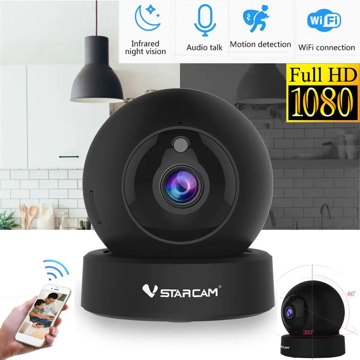 Wireless 1080P HD WiFi P//T IP Camera Security Motion Detection Night Vision USA