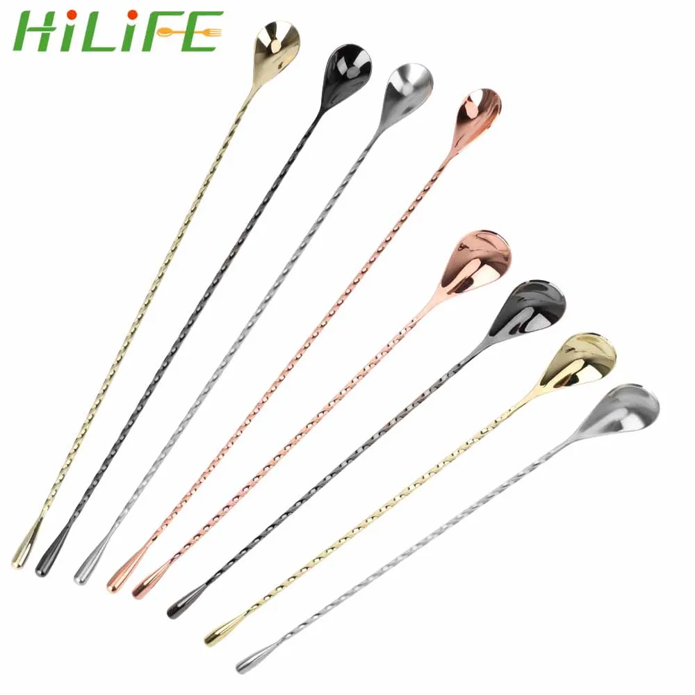 

HILIFE Stainless Steel Spiral Pattern Mixing Cocktail Spoon Stir Spoon 30/40cm Bar Teadrop Spoon Bar Tool