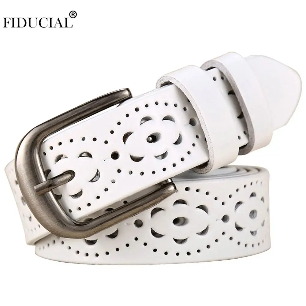 

FIDUCIAL Ladie's Plaid Hollowed Cowhide Leather Belts Waistband Novelty Cow Genuine Needle Buckle Belt for Women Jeans FCO103