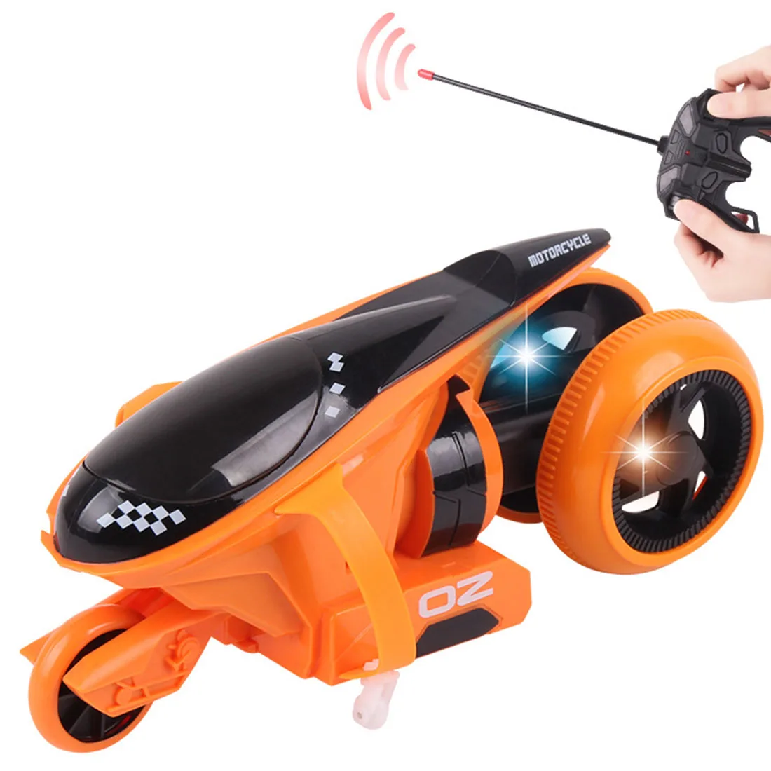 90 градусов 2,4 г вращение на заднем колесе крутой светильник высокоскоростной дрейф RC мотоцикл для детей игрушки дистанционного управления-оранжевый