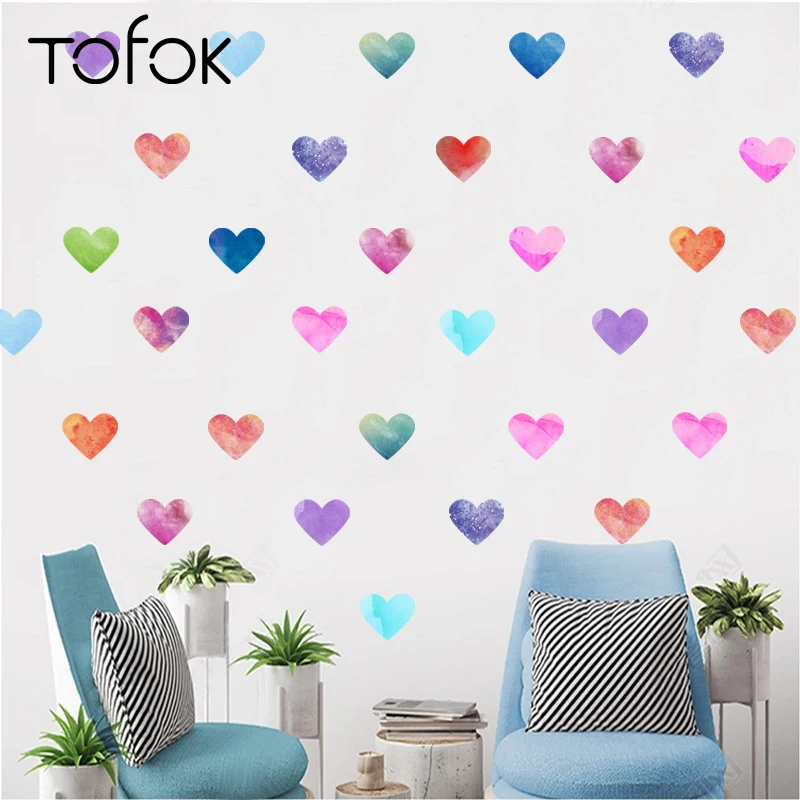 

Tofok Colorful 15pcs/set Heart DIY Wall Sticker Watercolor Nordic Style Ins Bedroom Kids Room Mural Decals Wardrobe Fridge Decor