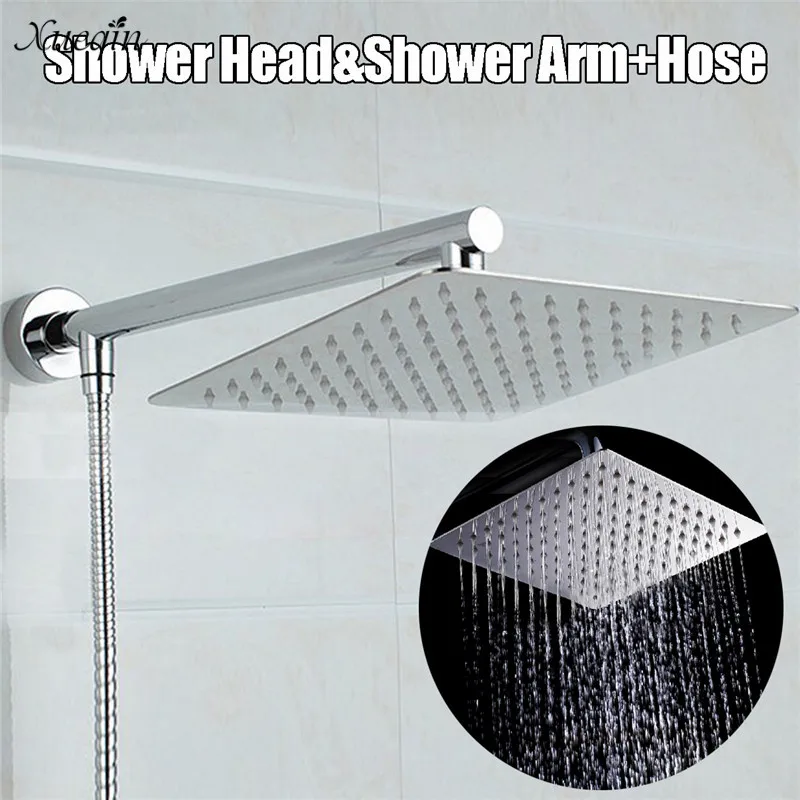 

Xueqin 8 inch Bathroom Rainfall Shower Head With Shower Arm Bottom Entry Kits With Shower Hose