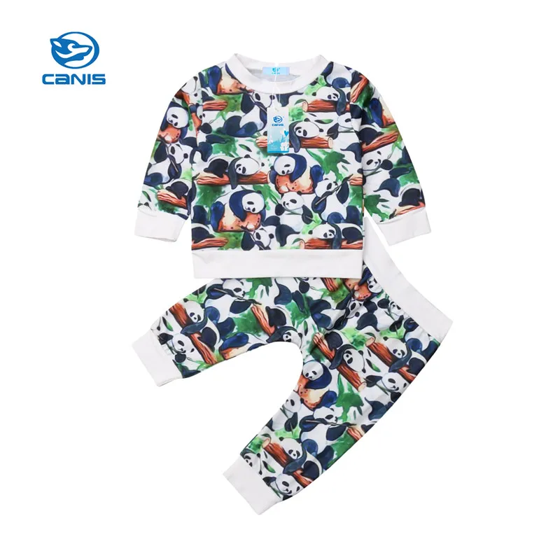 

CANIS 2PCS Toddler Kids Baby Boys Girls Floral T-Shirt Tops+Pants Clothes Panda Outfits Set Tracksuit Autumn Boys Girls Clothing